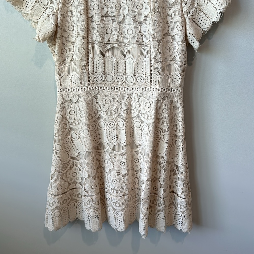 NWT Blu Pepper Ivory Lace  High Waist Dress with Flutter Sleeve S - Picture 6 of 8